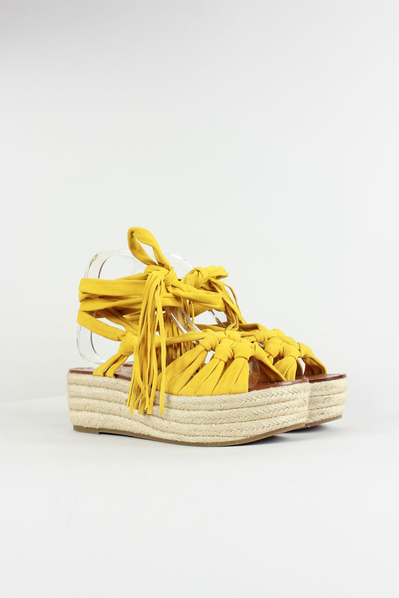 Sigerson Morrison Cosie Espadrille Wedge Sandal With Woven Raffia Platform Yellow 10B