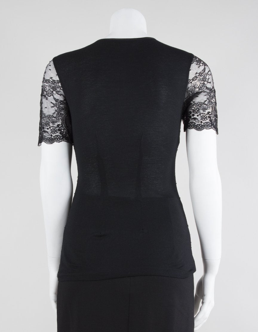 Amen Black Lace And Velvet Short Sleeved Tee - Small