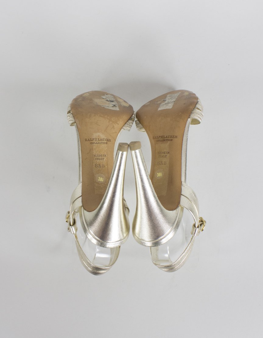 Ralph Lauren Collection Gold Tone Peep Toe Evening Sandals - 8.5B US - LuxAnthropy
