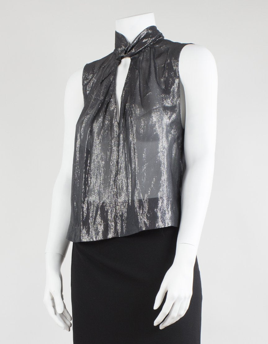 Rebecca Taylor Gun Metal Grey Sheer Top Sleeveless Size 2 - LuxAnthropy