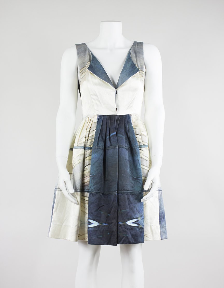 Michael Angel Gathered Waist Sleeveless Dress With A V-Neck Lapel - 4 US