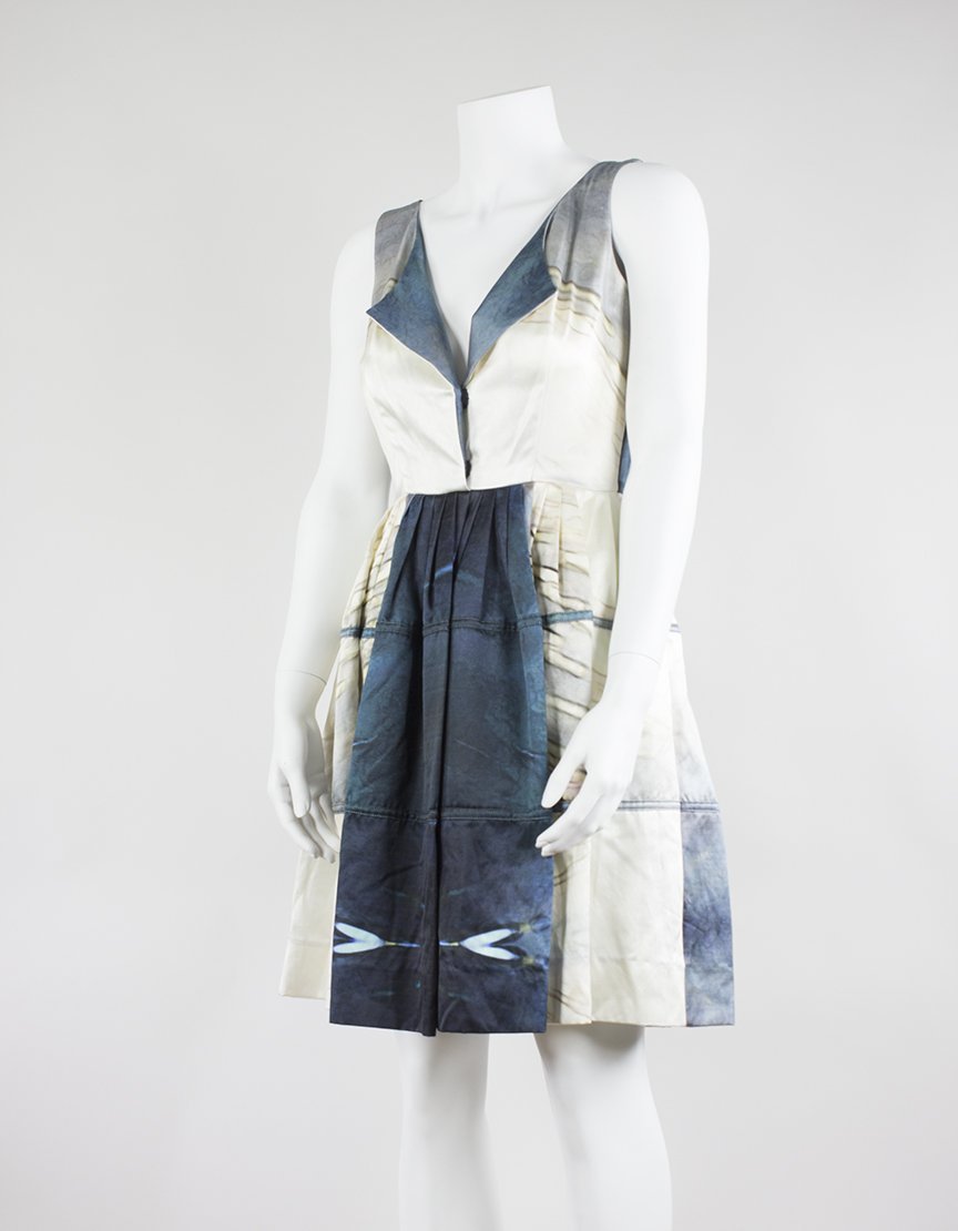 Michael Angel Gathered Waist Sleeveless Dress With A V-Neck Lapel - 4 US