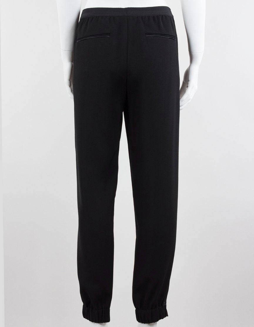 Vince Womens Black Satin Trim Pull On Dress Pants With Elasticated Waist And Bottoms Size Medium - LuxAnthropy