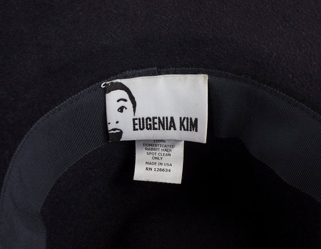 Eugenia Kim Navy Rabbit Felt Fedora With Leather Cording Large