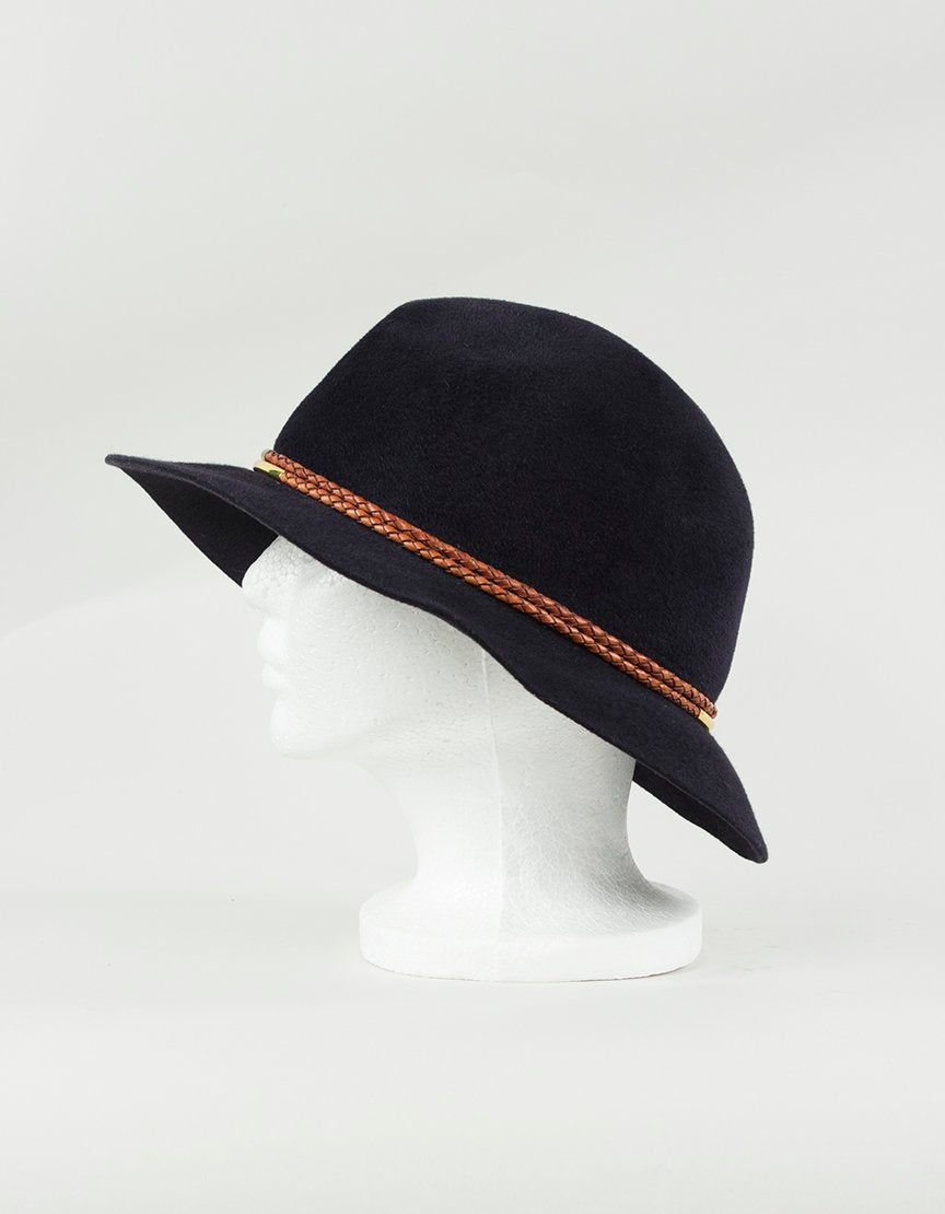 Eugenia Kim Navy Rabbit Felt Fedora With Leather Cording Large