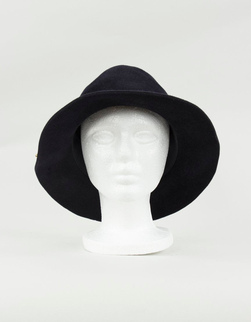 Eugenia Kim Navy Rabbit Felt Fedora With Leather Cording Large