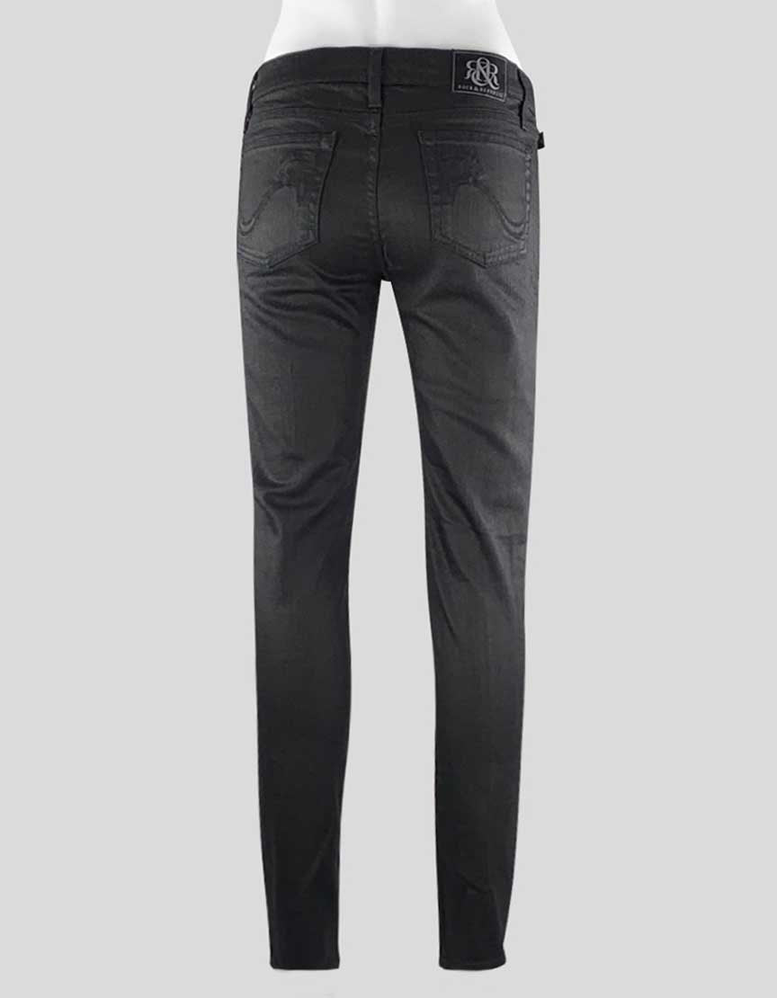 Rock Republic Women's 5 Pocket Posey Twill Skinny Ankle Jeans In Black Low Rise With Zip And Button Front Closure Size 28 X 29 - LuxAnthropy