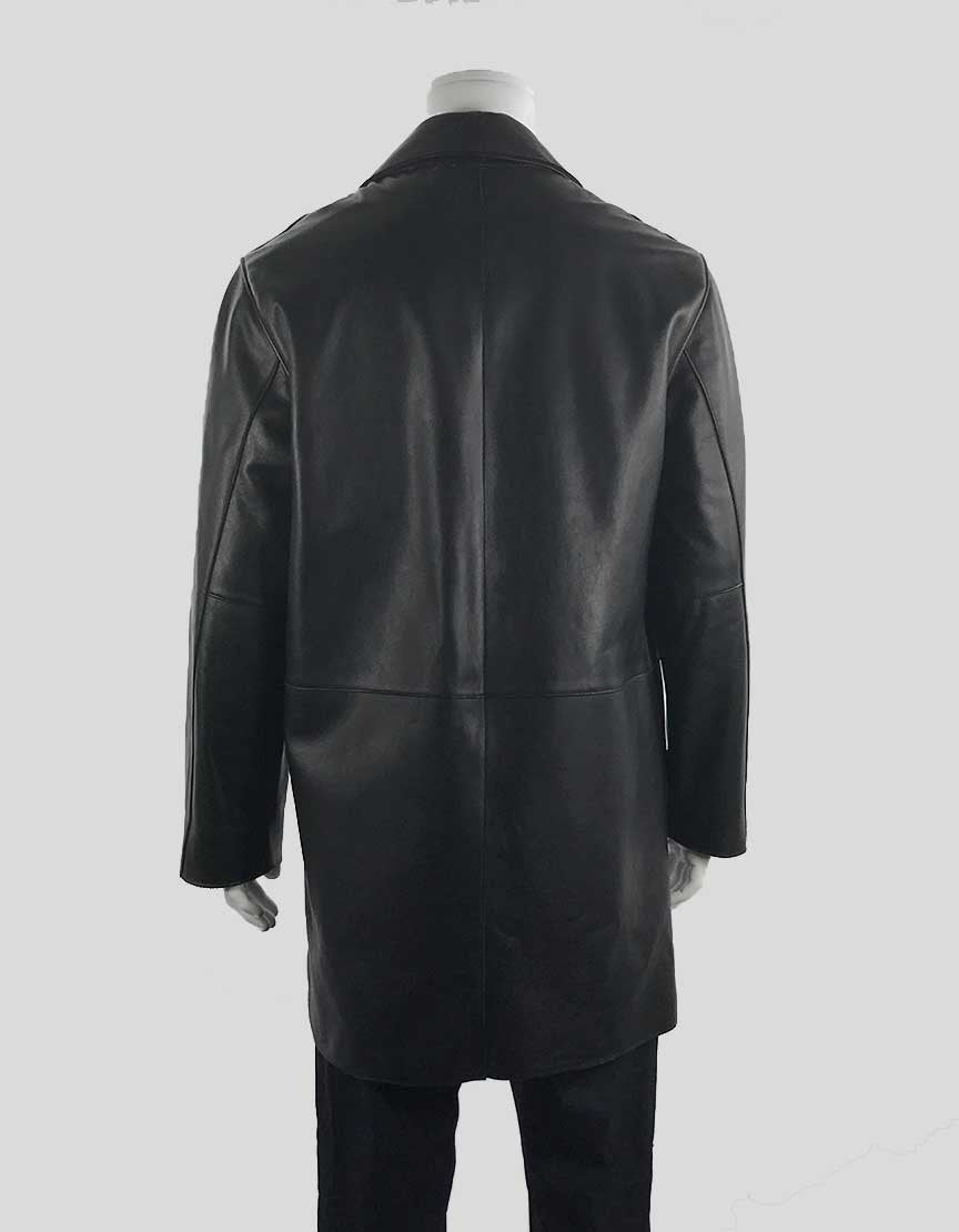 Roots Black Leather To The Knee 5 Button Coat Size Large - LuxAnthropy