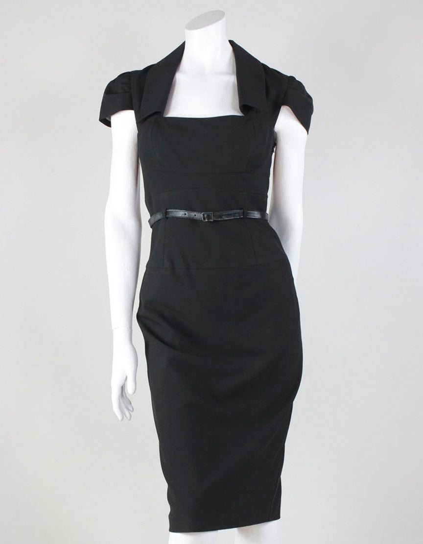 Black Halo Square Neck Capped Sleeve With Collar Belted At Waist Penci – LuxAnthropy Black Halo Square Neck Capped Sleeve With Collar Belted At Waist Penci – LuxAnthropy