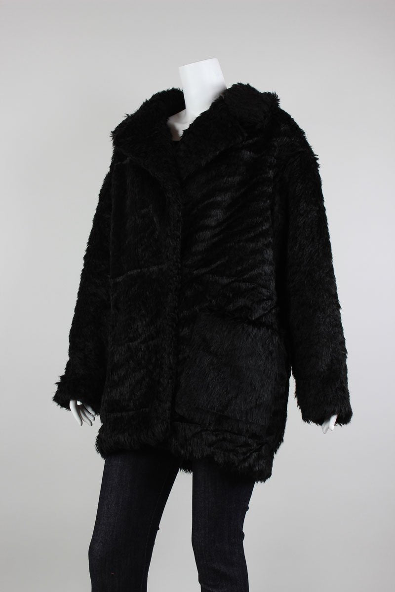Reformation Black Faux Fur Swing Coat