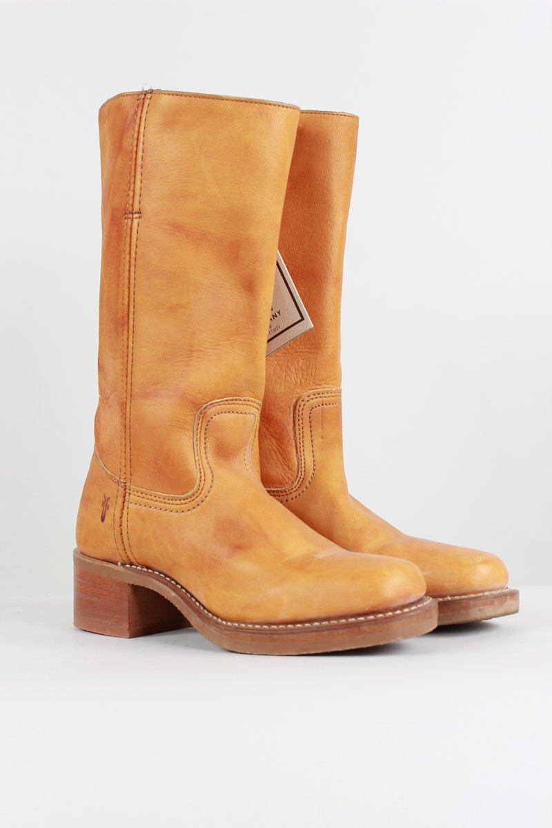 FRYE Tan Leather Calf Length Flat Boots Pull On - 6 US
