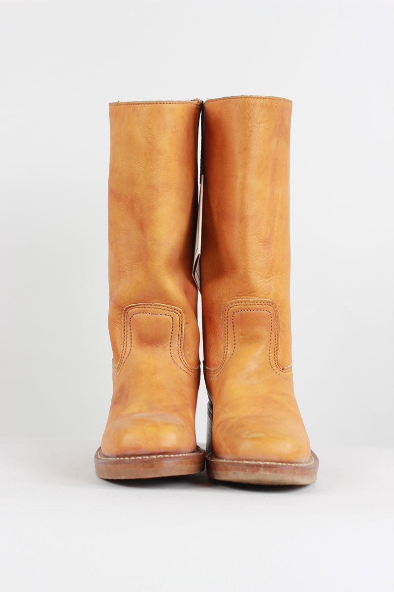 FRYE Tan Leather Calf Length Flat Boots Pull On - 6 US