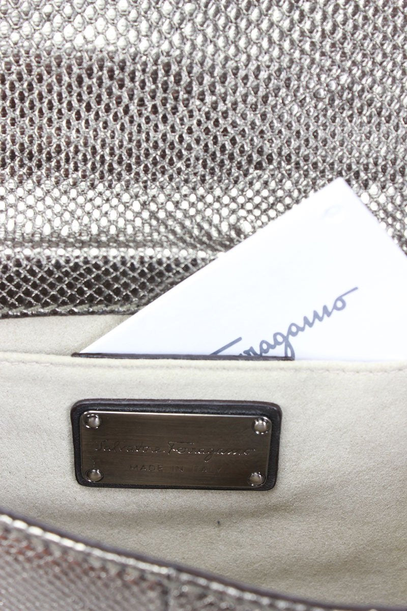 Salvatore Ferragamo Metallic Bronze Evening Shoulder Bag - LuxAnthropy