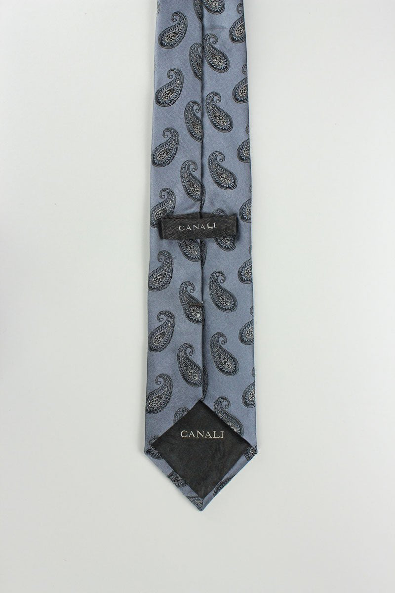 Canali Tie In Grey With A Purple Hue And Paisley Print