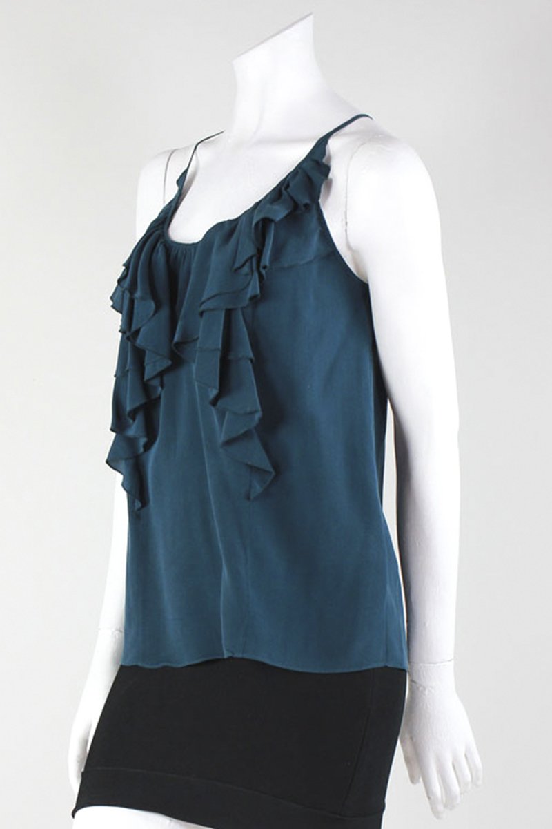 Rebecca Taylor Green Ruffle Front Scoop Neck Spaghetti Strap Tank Size 2