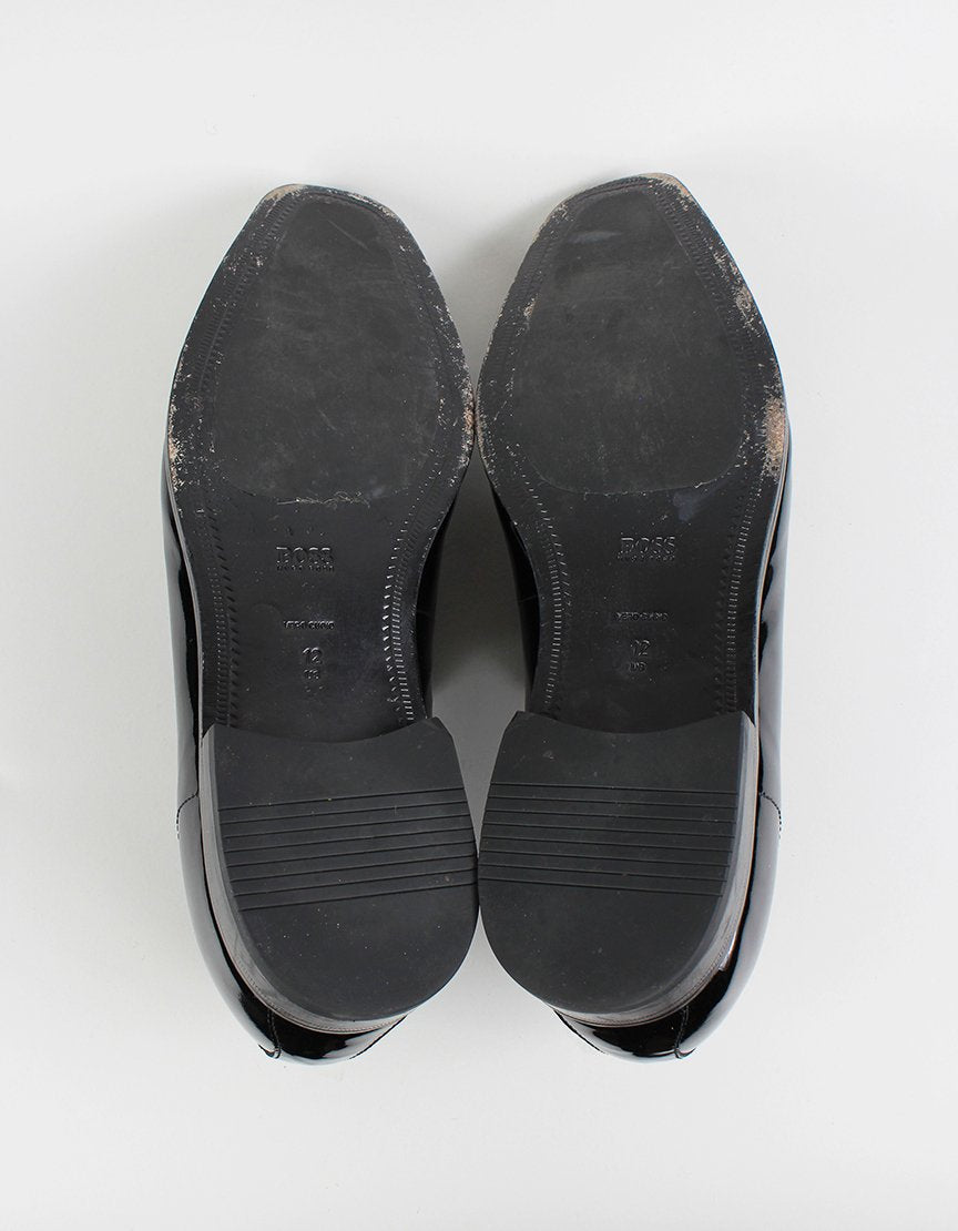 Boss Hugo Boss Black Patent Leather Slip On Tuxedo Shoes Size 12