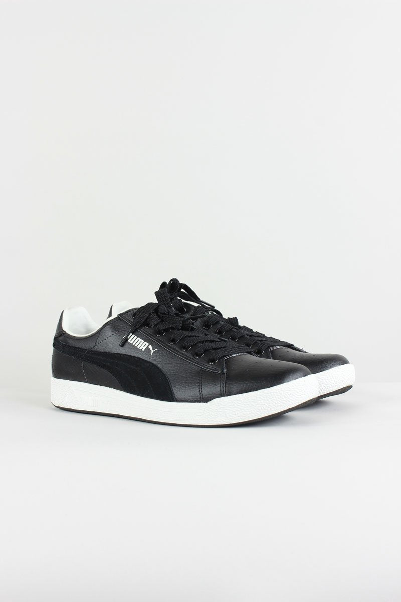 Puma Comp Star Black Leather Lace Up Sneakers With Signature Suede Formstrip On Sides Size 10