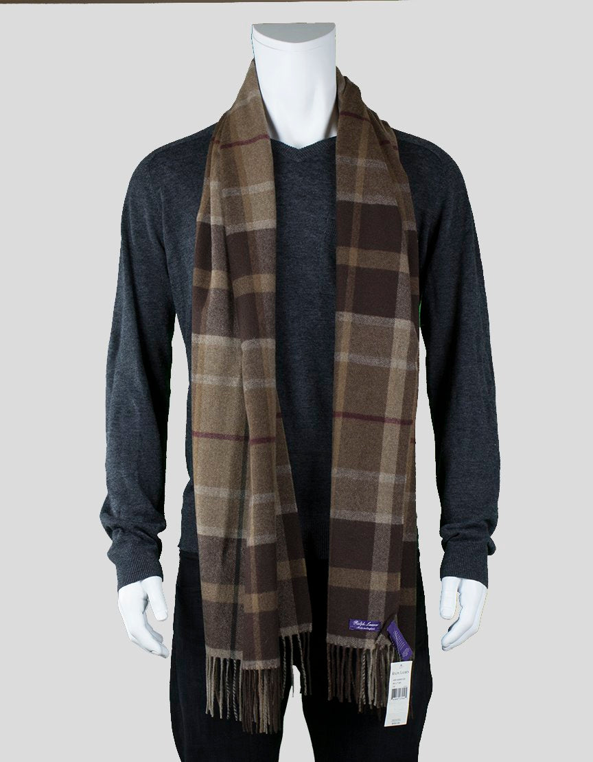 Ralph Lauren Purple Label Brown Plaid Cashmere Scarf