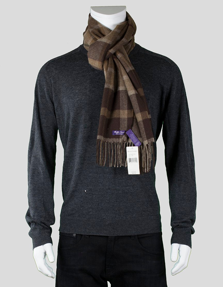Ralph Lauren Purple Label Brown Plaid Cashmere Scarf