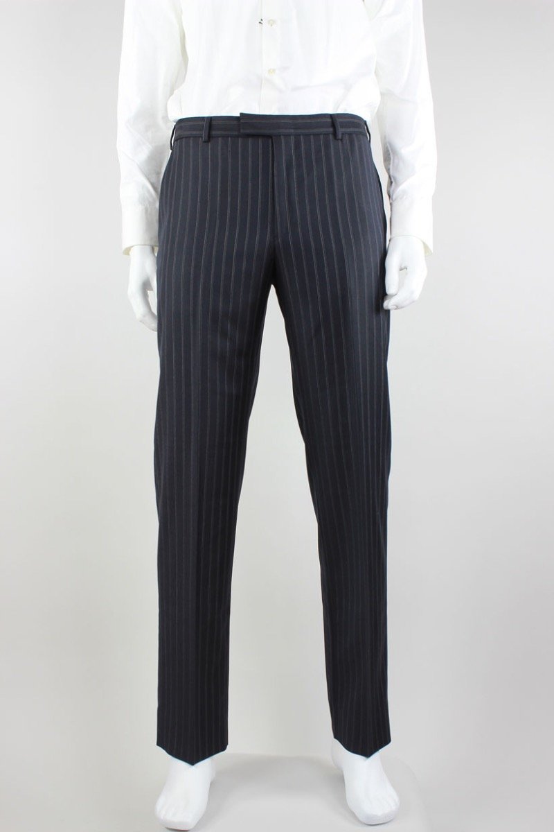 Z Zegna Black Pinstripe Two Button Double Vent Suit With Flat Front Pants 42R