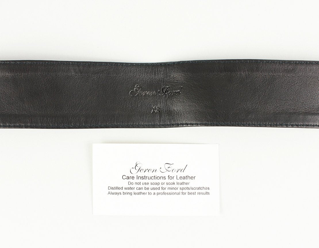 Geren Ford Black Leather Waist Belt With Press Stud Fasteners And Bronze Tone Buckle XS
