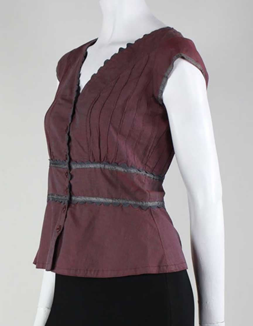 Katayone Adeli Cap Sleeve Button Down Blouse In Purple Size Small