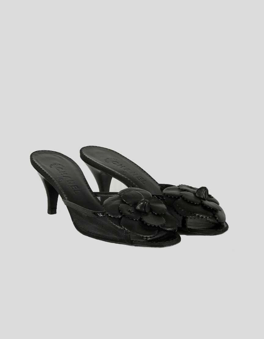 Chanel Open Toe Black Kitten Heel Mules - 38.5 IT