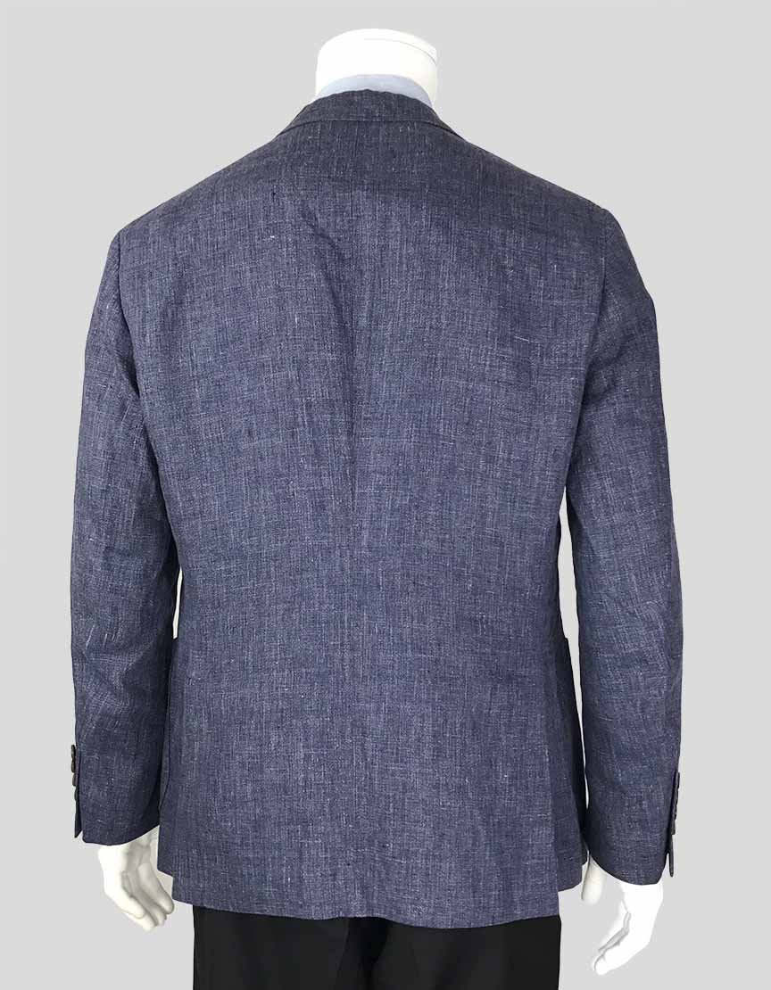 Brunello Cucinelli Blue Linen Three Button Front Blazer - 52 IT | 42 US