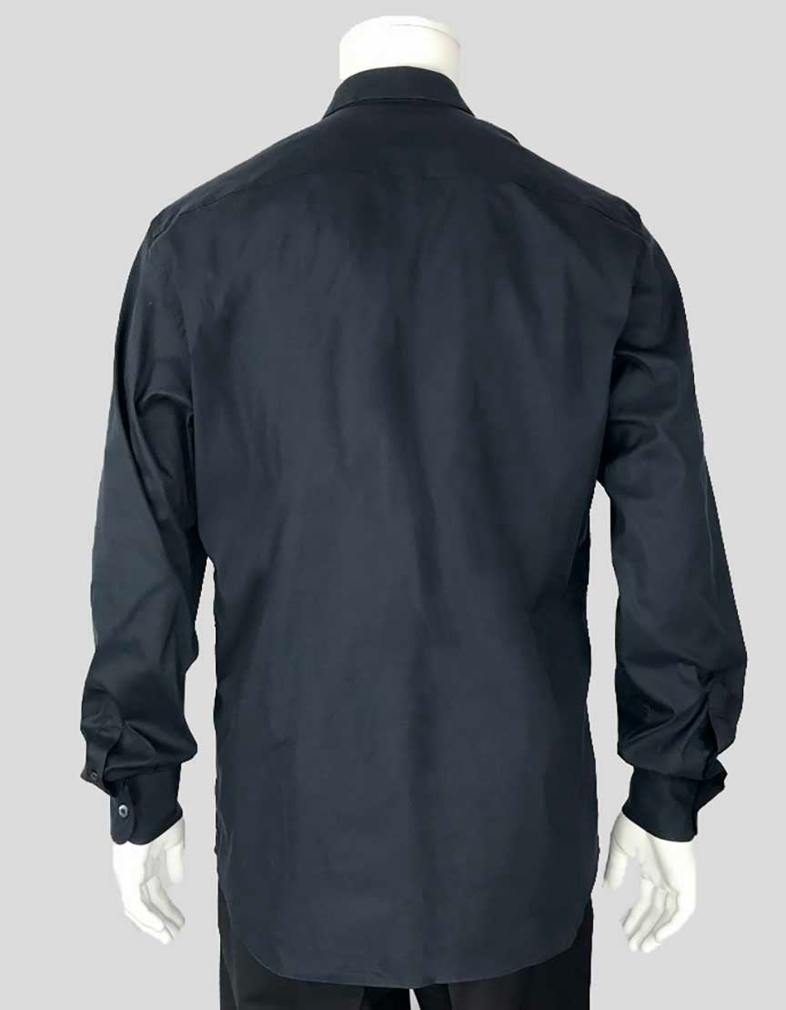 Prada Navy Blue Tailored Button Down Dress Shirt With Single Barrel Cuffs 41/16