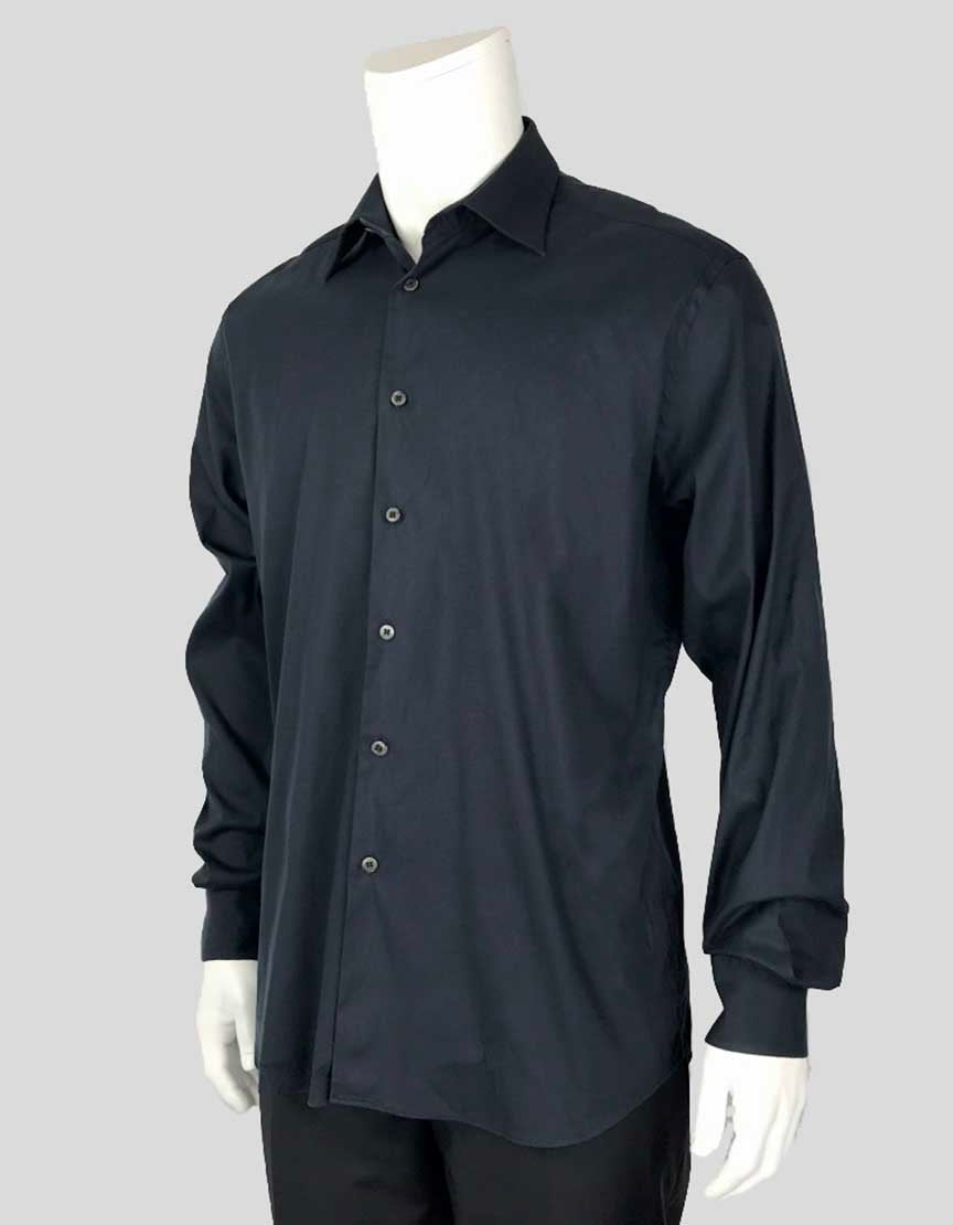 Prada Navy Blue Tailored Button Down Dress Shirt With Single Barrel Cuffs 41/16
