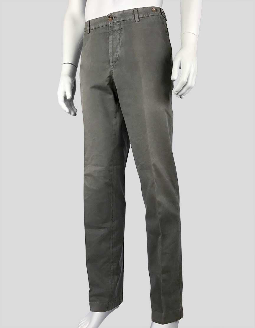 Brunello Cucinelli Olive Chinos With Four Pockets And Button Fly Front And Side Waist Button Design 52 It 38 US