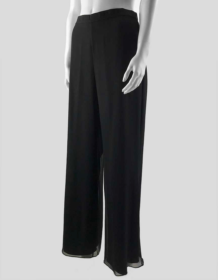 St John Black Silk Georgette Wide Leg Evening Pants Size 4 US