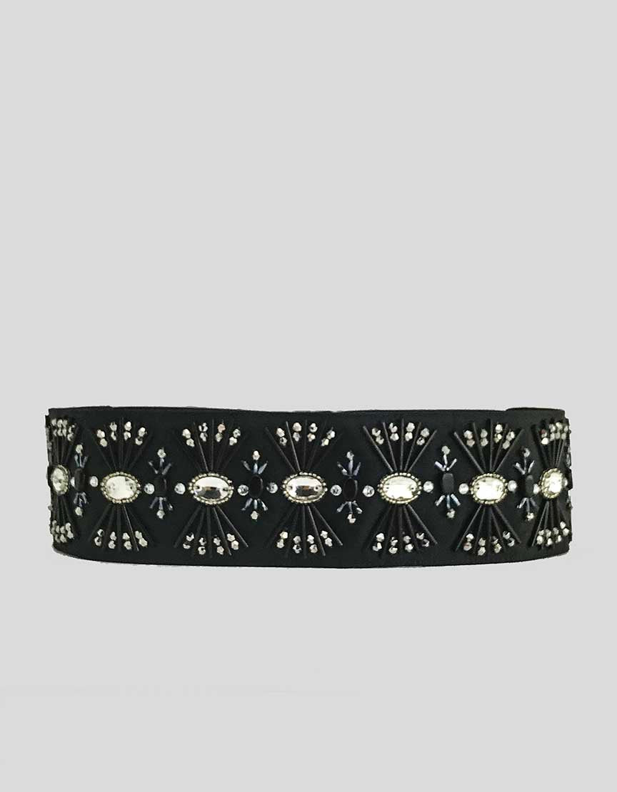 St John Couture Hand Beaded Black Waist Belt Petite