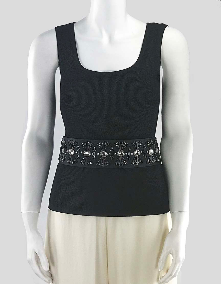 St John Couture Hand Beaded Black Waist Belt Petite