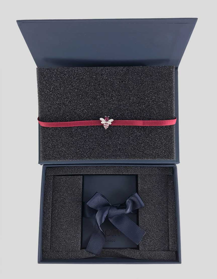 Apm Monaco Gift Set With Red Silver Bumble Bee Choker Bracelet And Blue Silver Dragonfly Brooch