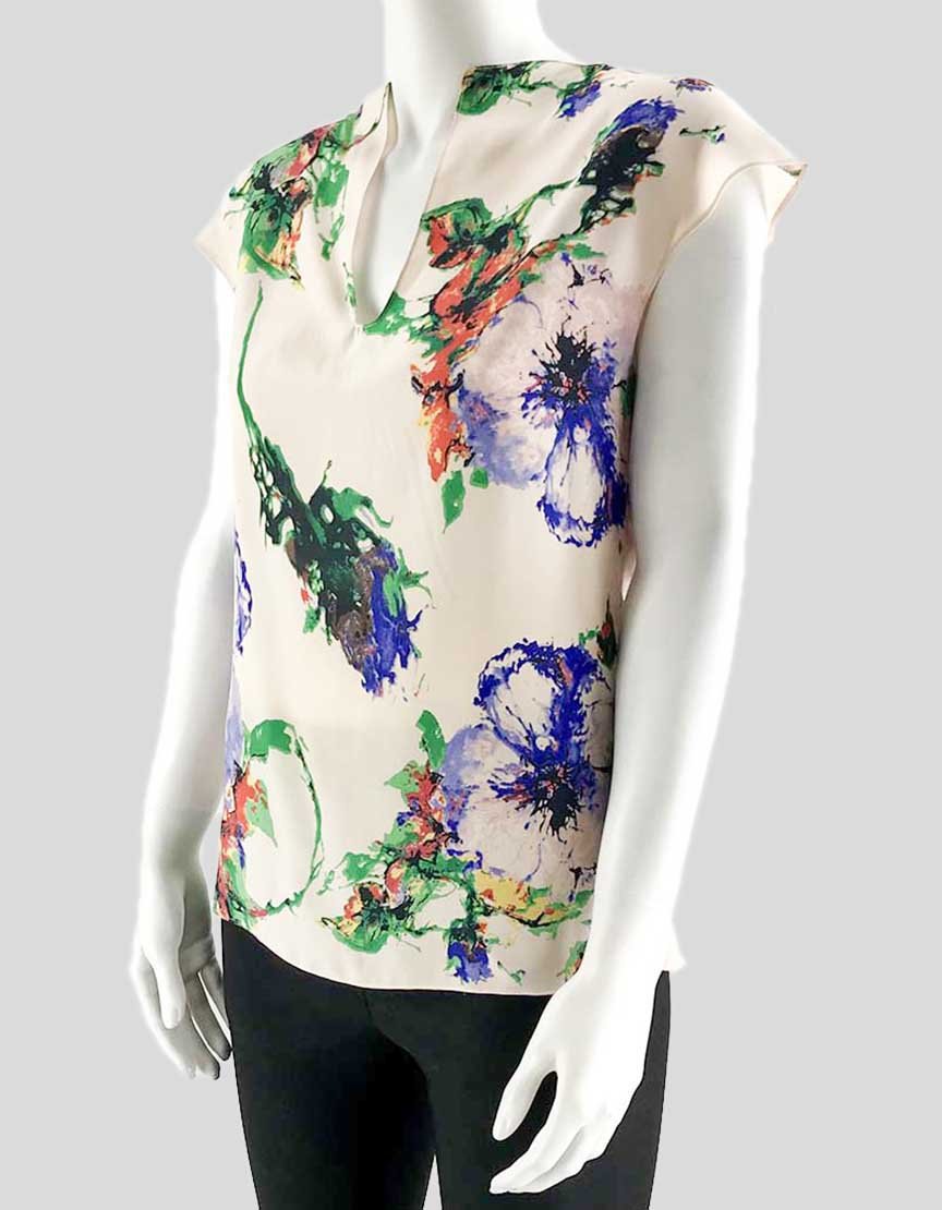 Parker Sleeveless V-Neck Collared Silk Blouse X-Small