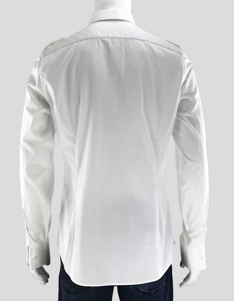 Gucci Men's White Cotton Shirt With Epaulets And Logo On Left Breast Pocket Size 16.5 US 44 Eu