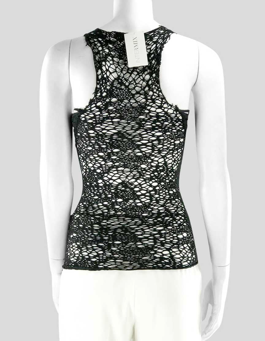 Wayne Women's Black Open Weave Stretch Cotton Tank Top With Scoop Neck Size X-Small