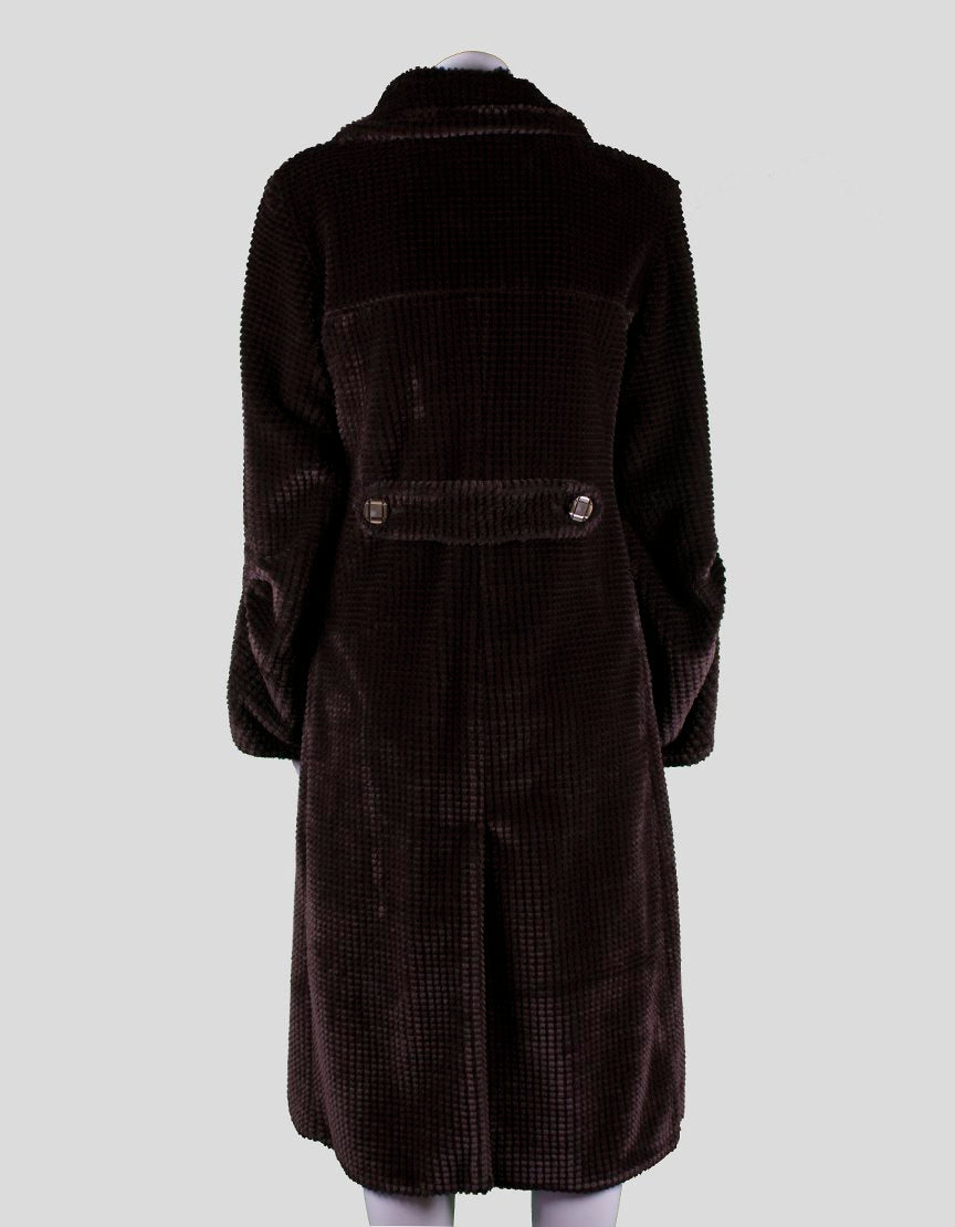 Emporio Armani Brown Velour Esq Three Quarter Length Double Breasted Coat With Open Pockets Size 8
