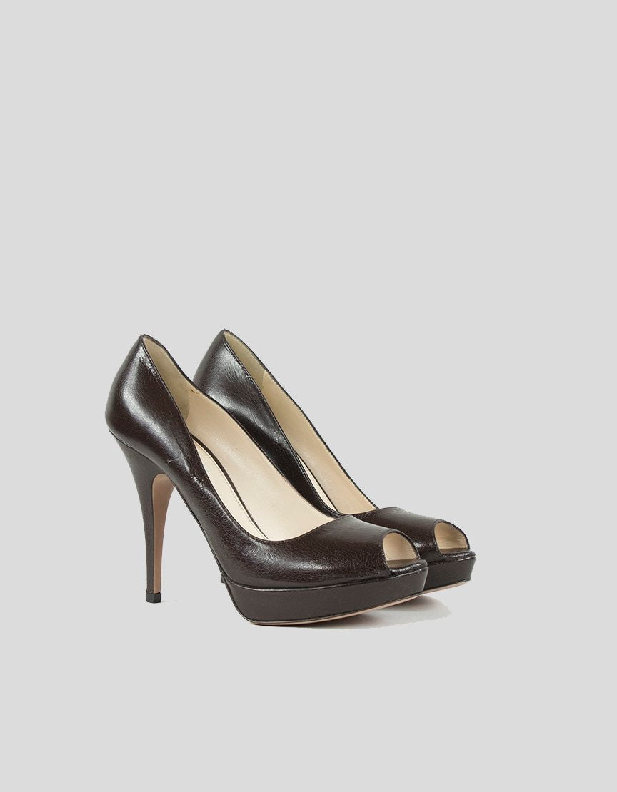 Prada Brown Calzature Donna Peep Toe Platform Pumps Size 37.5