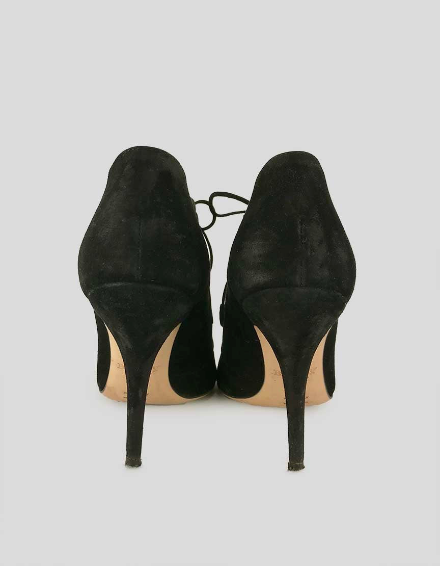 Bally Black Suede Closed Toe Lace Booties Size 38 8 US