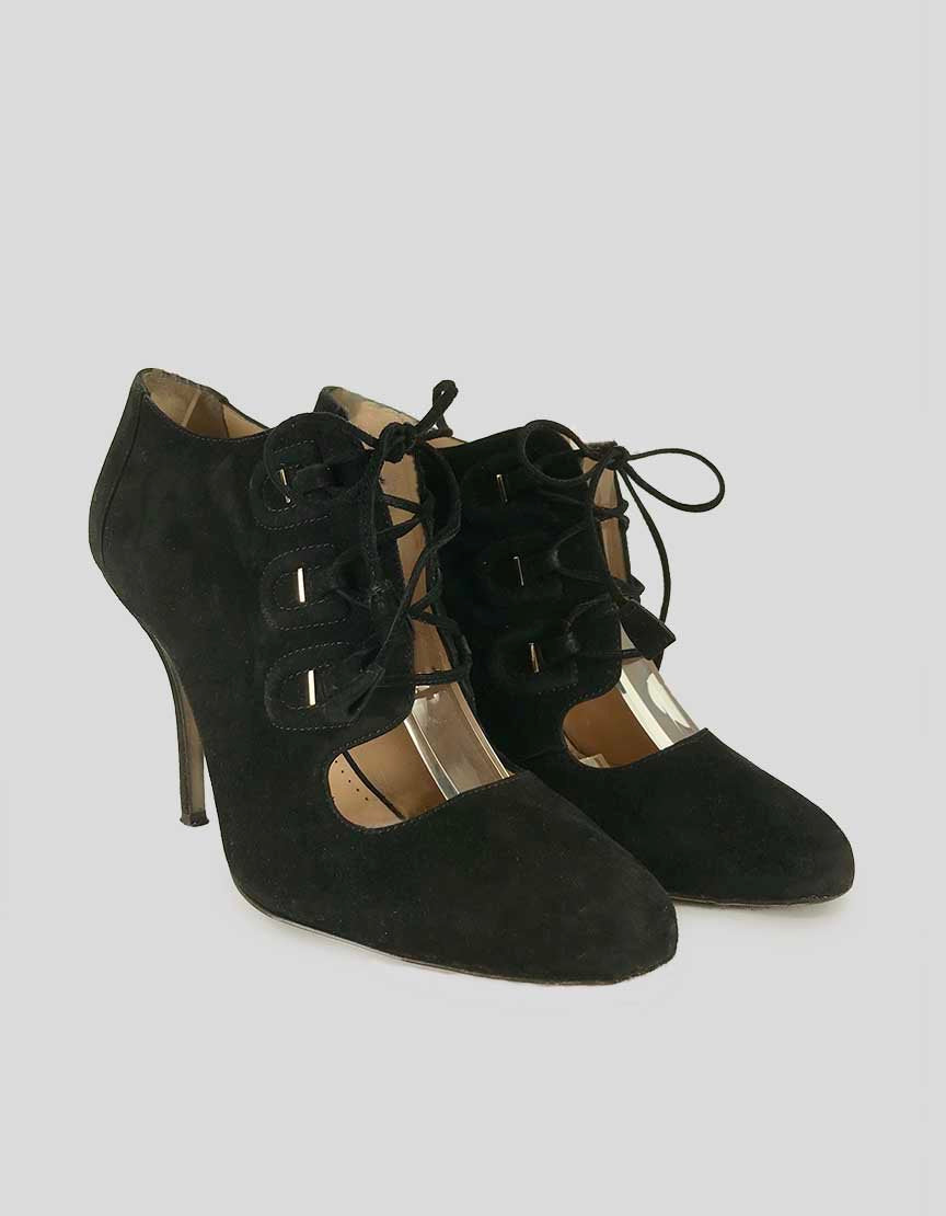 Bally Black Suede Closed Toe Lace Booties Size 38 8 US