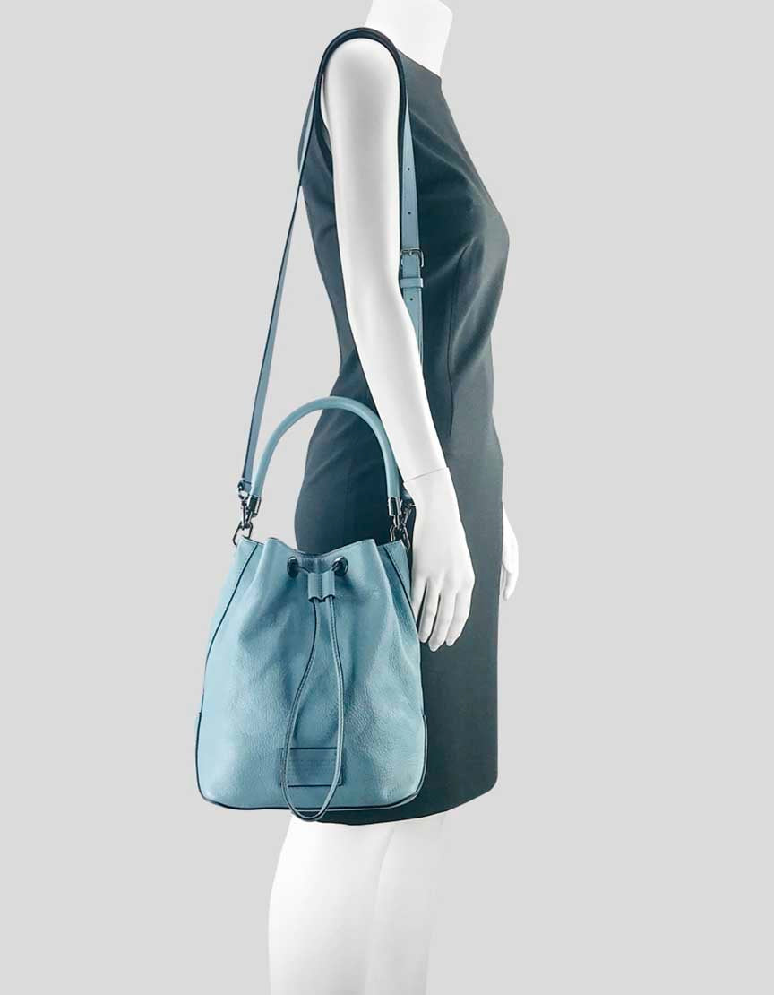 Marc By Marc Jacobs Light Blue Too Hot To Handle Drawstring Leather Bucket Bag With Silver Tone Hardware