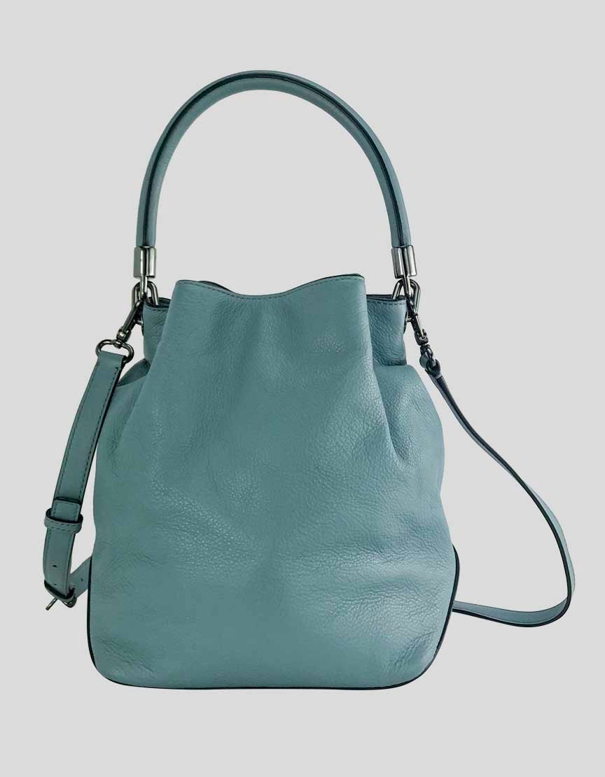 Marc By Marc Jacobs Light Blue Too Hot To Handle Drawstring Leather Bucket Bag With Silver Tone Hardware