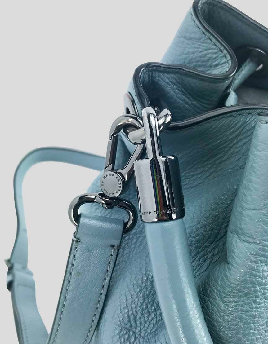 Marc By Marc Jacobs Light Blue Too Hot To Handle Drawstring Leather Bucket Bag With Silver Tone Hardware