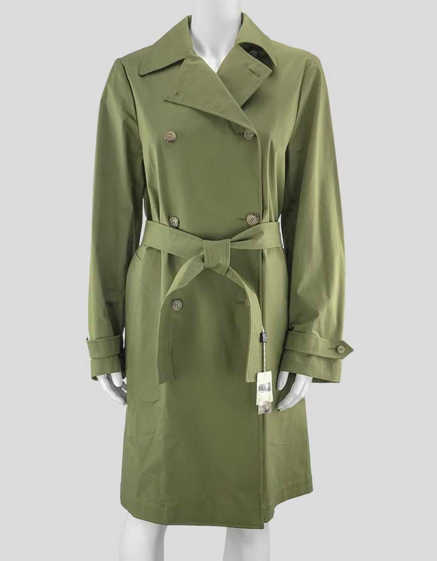 Kors Michael Kors Double Breasted Dark Green Long Trench Coat With Notch Collar And Tie Belt Size 10 US