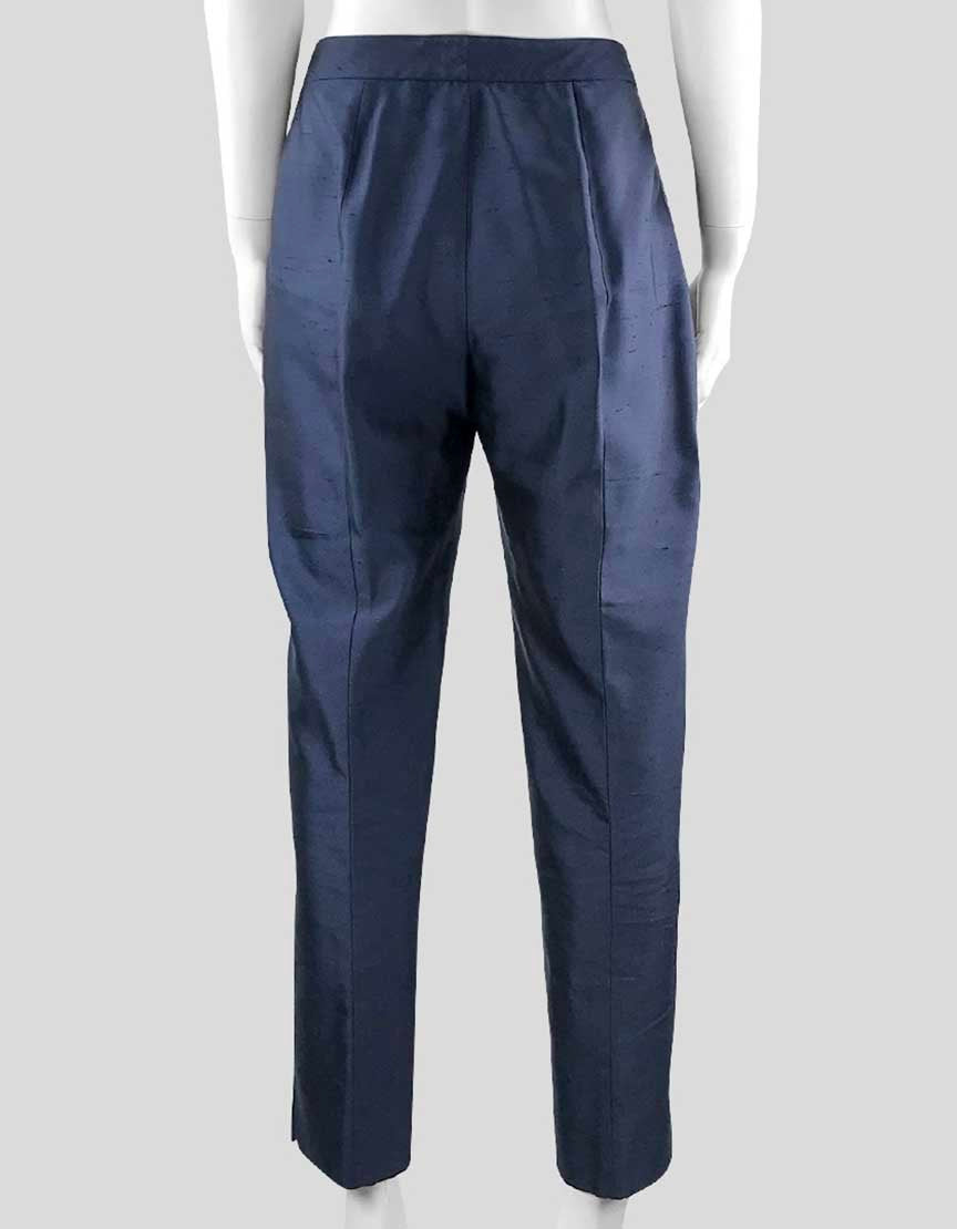 Michael Kors Navy Blue Flat Front Straight Leg High Rise Silk Shantung Pants - 12 US