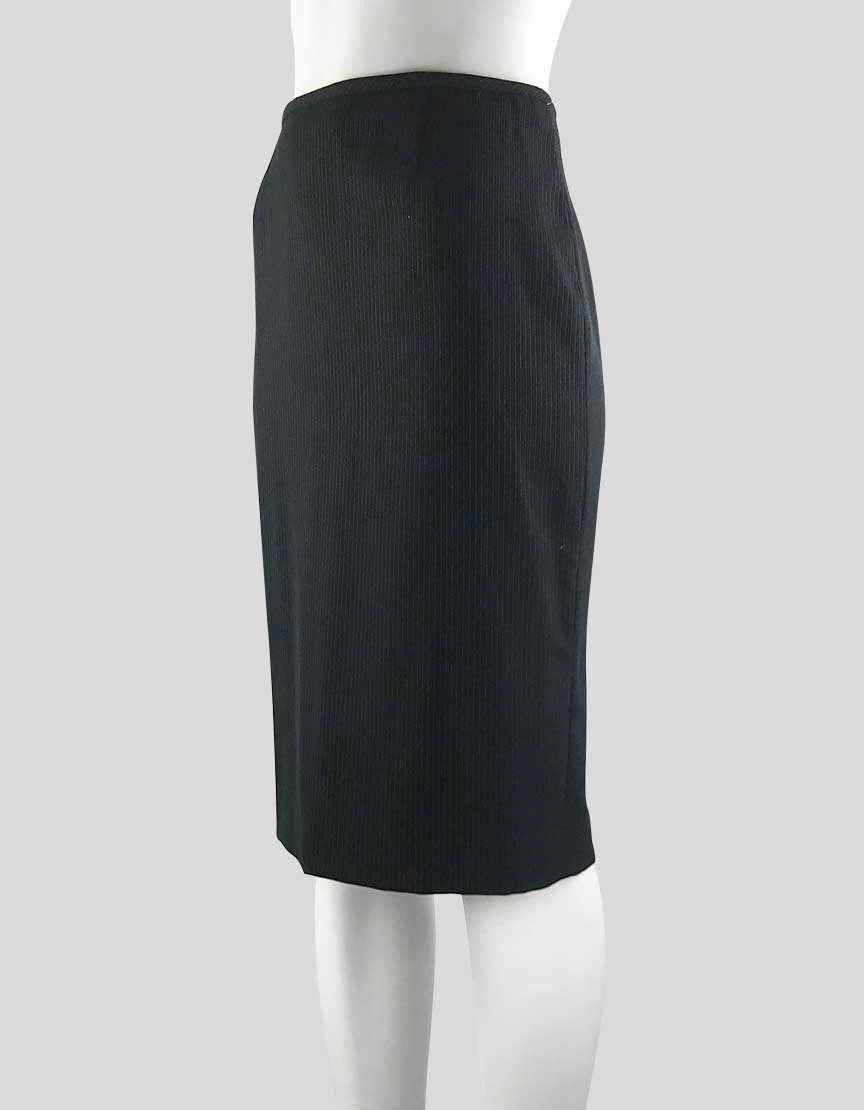 Armani Collezioni Women's Navy Blue Virgin Wool Skirt Suit Jacket Has One Button Front Closure And Notch Collar Size 8 US