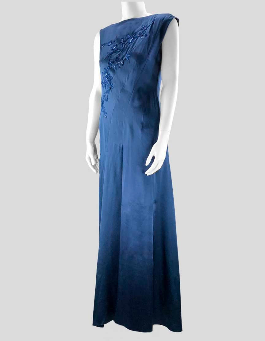Alberta Ferretti Women's Blue Silk Cap Sleeve Evening Dress - 10 US