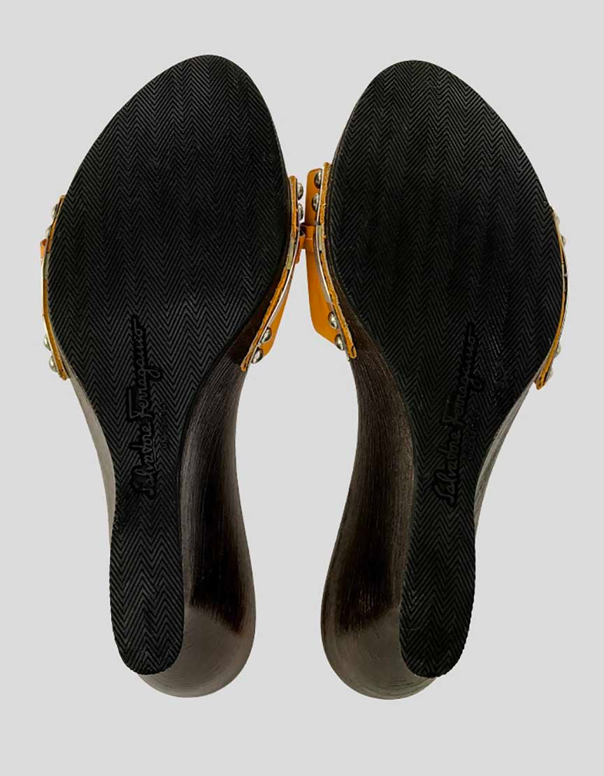 Salvatore Ferragamo Orange Platform Wedge Slide - 7.5 US